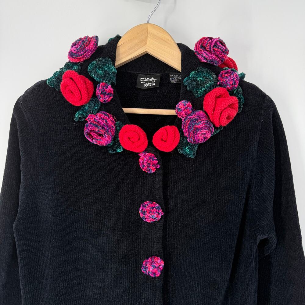 Christina Rotelli Vintage 90's Cardigan Floral Rosette Chunky Chenille Sweater - Picture 3 of 13